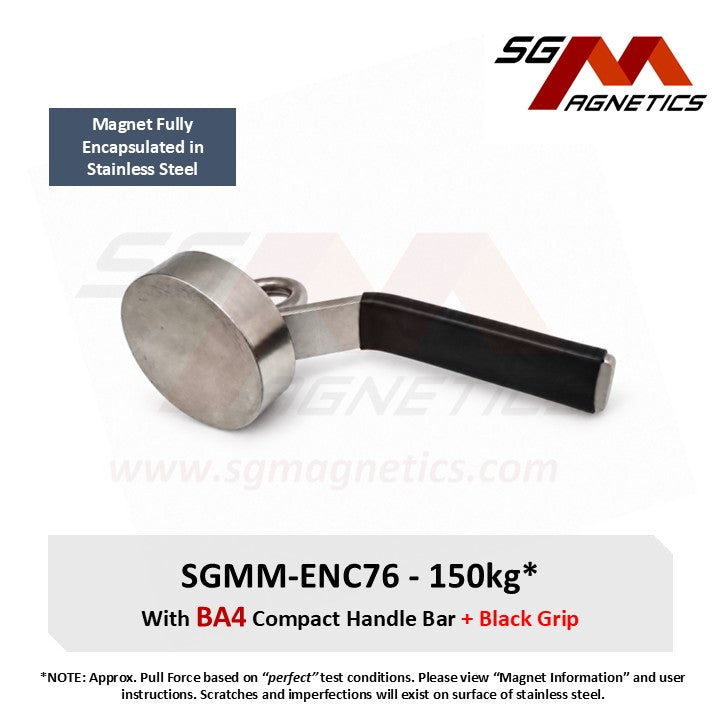 SGMM-ENC76 - Fully Stainless Steel Diving Magnet 150kg - Waterproof Marine Commercial Dive Magnet & Handlebar BA4