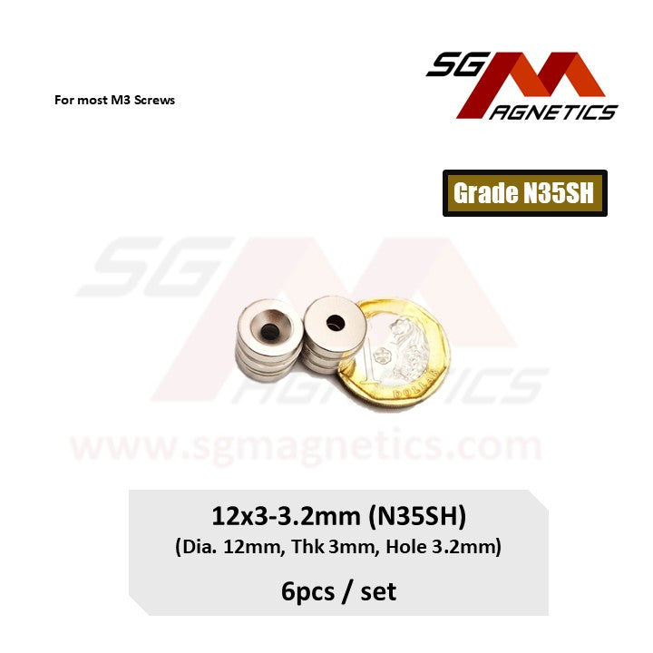 12x3-3.2/6.7 N35SH - Neodymium Countersunk Disc Magnets - 6pcs