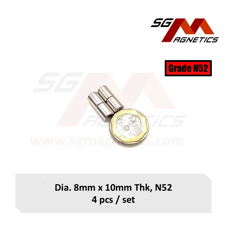 8x10mm N52 - Neodymium Disc Magnets - 4pcs