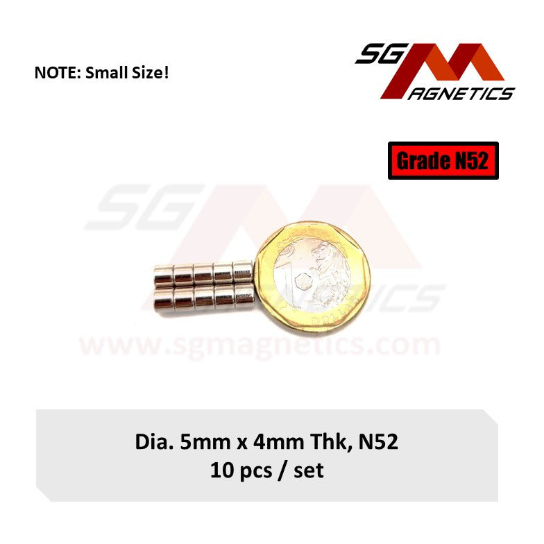 5x4mm N52 - Neodymium Disc Magnets - 10pcs