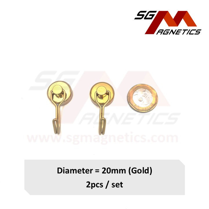 20mm Gold 360° Swivel Hook Pot SGNPG20 - Neodymium Magnet - 2pcs