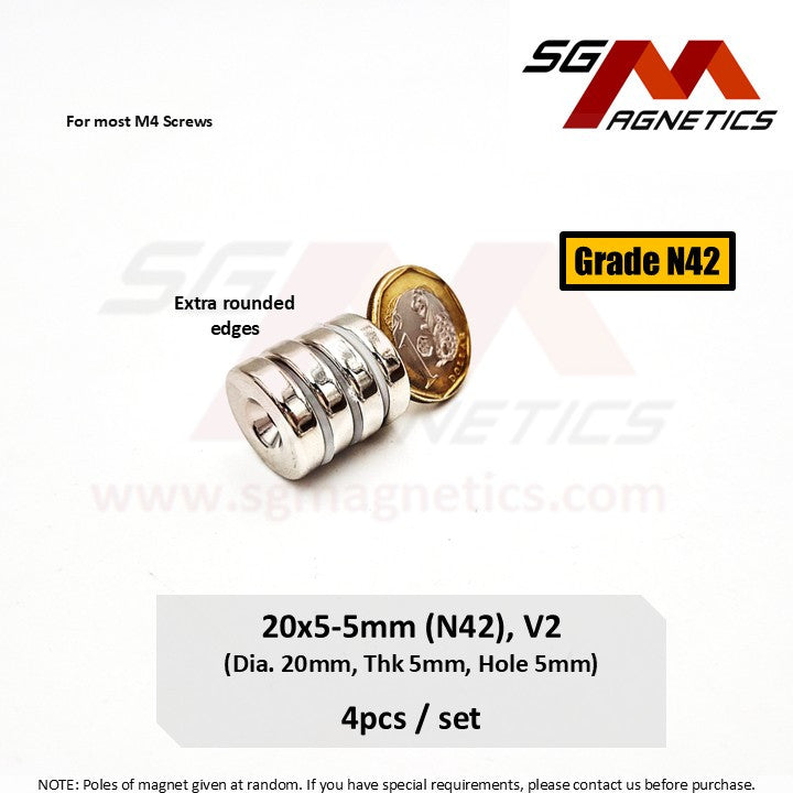 20x5-5mm N42 - Countersunk Hole Neodymium Disc Magnets - 4pcs