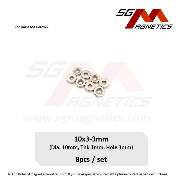10x3-3mm N35 - Countersunk Hole Neodymium Disc Magnets - 8pcs