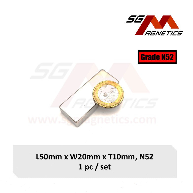 50x20x10mm N52 - Neodymium Block Magnets - 1piece
