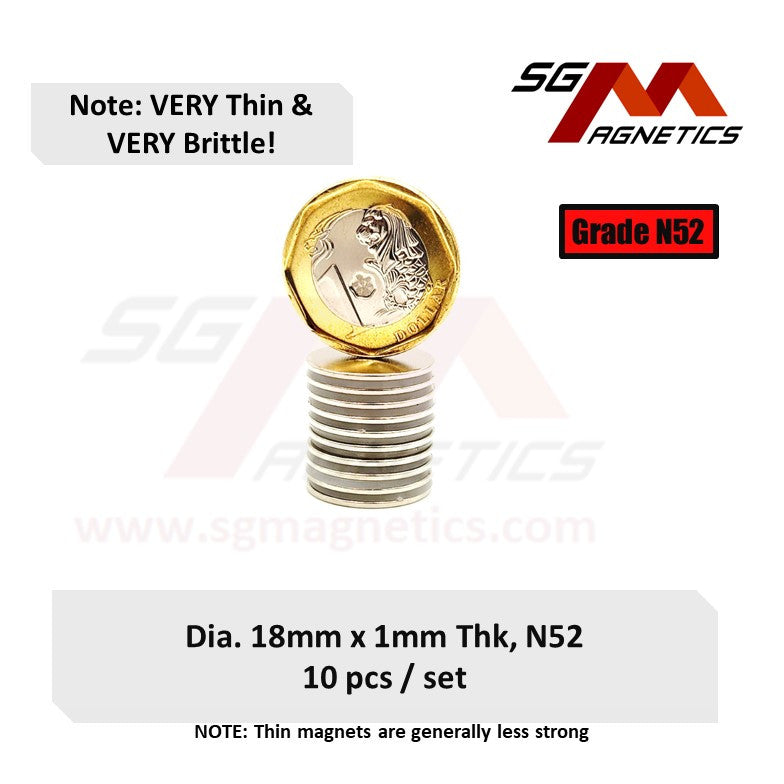 18x1mm N52 - Neodymium Disc Magnets - 10pcs