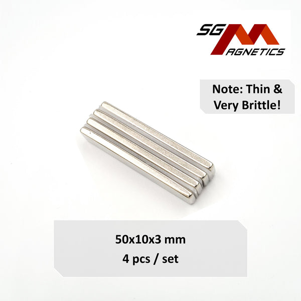 50x10x3mm N35 - Neodymium Block Magnets - 4pcs