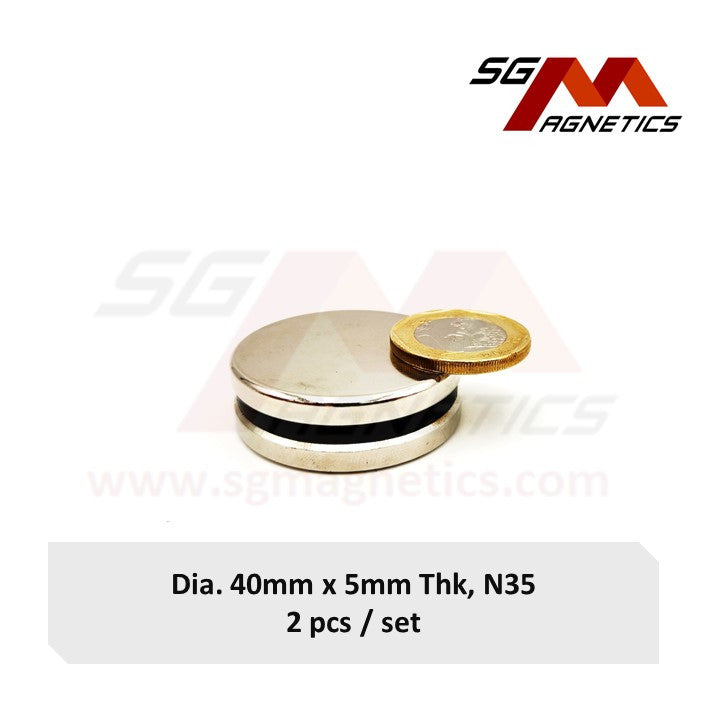 40x5mm N35 - Neodymium Disc Magnets - 2pcs