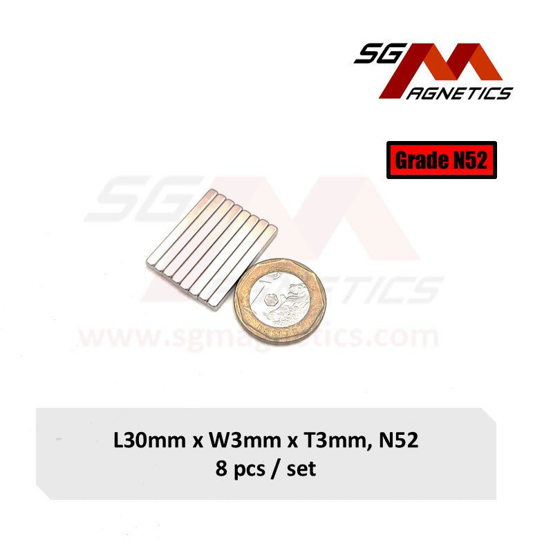 30x3x3mm N52 - Neodymium Block Magnets - 8pcs