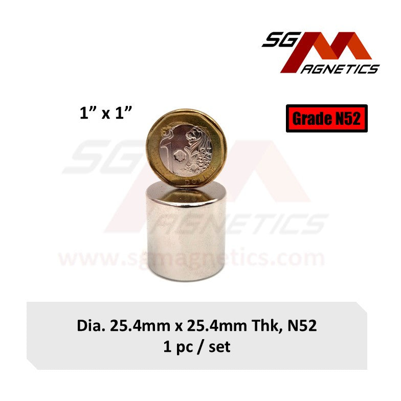 1" x 1", 25.4x25.4mm N52 - Neodymium Disc Magnets - 1pcs