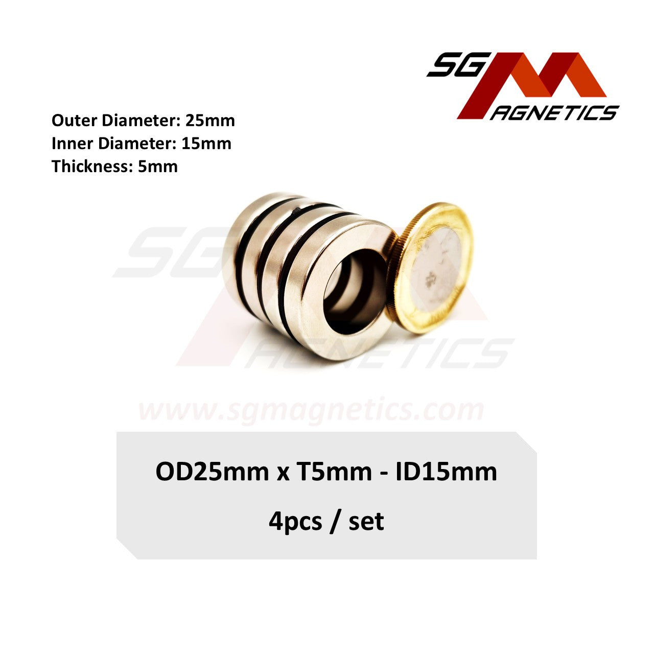 25x5-15mm N35 - Neodymium Ring Magnets - 4pcs