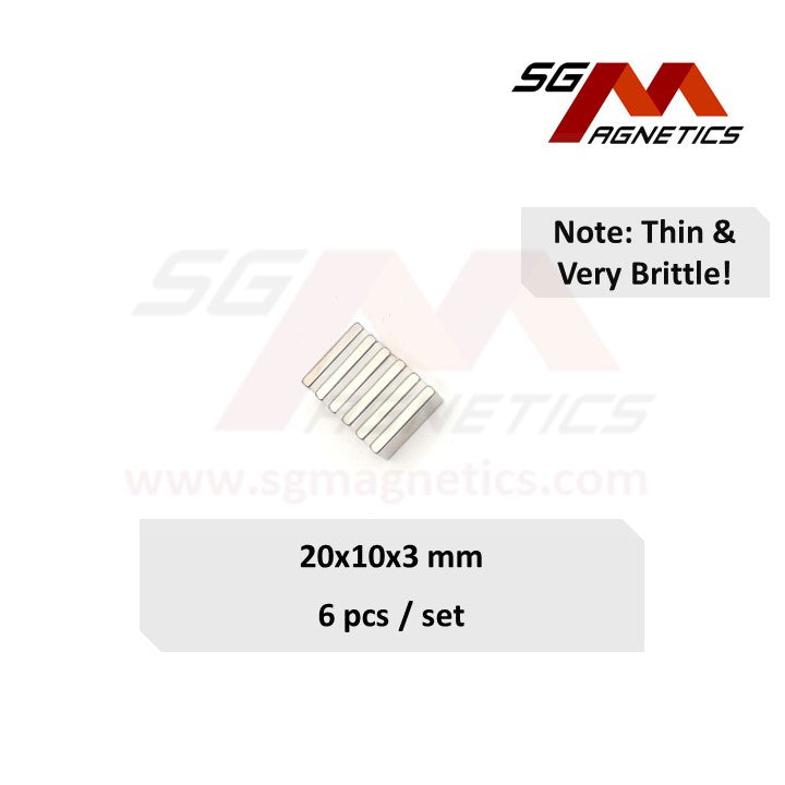 20x10x3mm N35 - Neodymium Block Magnets - 6pcs