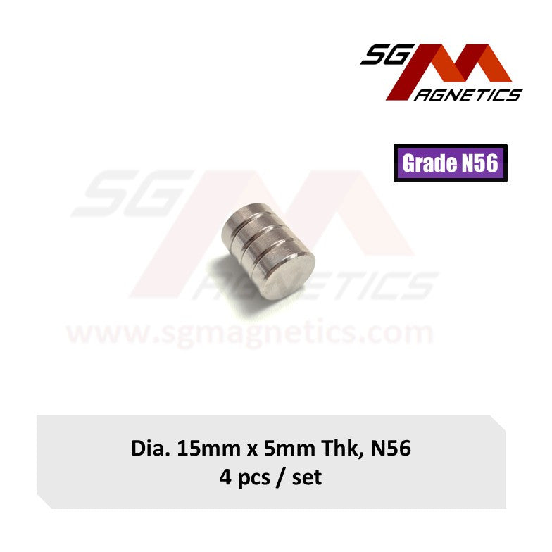 15x5mm N56 - Neodymium Disc Magnets - 4pcs