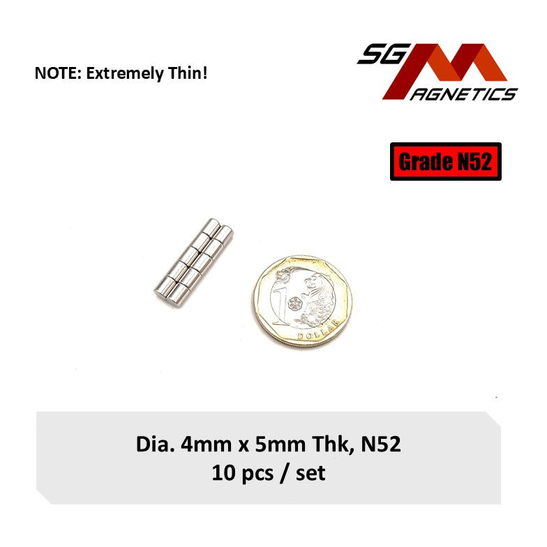 4x5mm N52 - Neodymium Disc Magnets - 10pcs