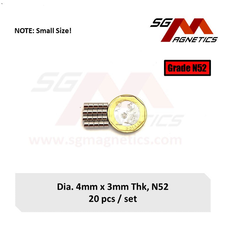 4x3mm N52 - Neodymium Disc Magnets - 20pcs