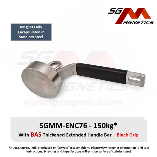SGMM-ENC76 - Fully Stainless Steel Diving Magnet 150kg - Waterproof Marine Commercial Dive Magnet & Extended Handlebar BA5