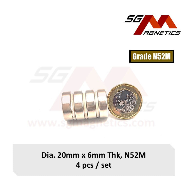 20x6mm N52M - Neodymium Disc Magnets - 4pcs