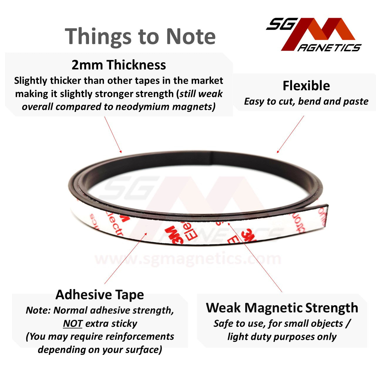 1/2" Magnetic Strip Roll W12.7mm T2mm Ver. S2  Flexible Magnet Tape with 3M