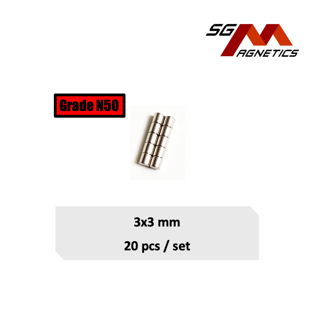 3x3mm N50 - Neodymium Disc Magnets - 20pcs