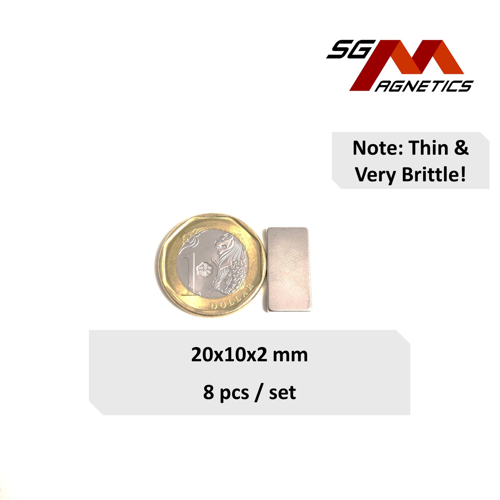 20x10x2mm N35 - Neodymium Block Magnets - 8pcs
