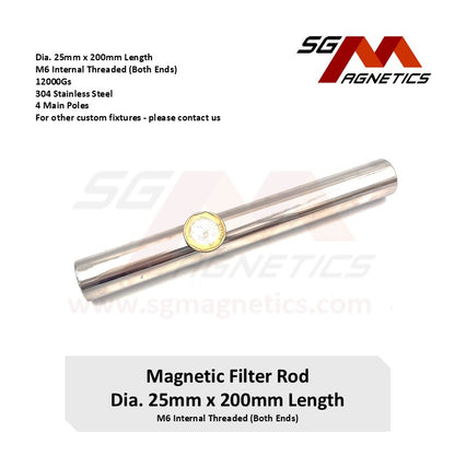(Old Model) 200mm Magnetic Filter Rod 12000GS - 25mm 1" Stainless Steel Magnet