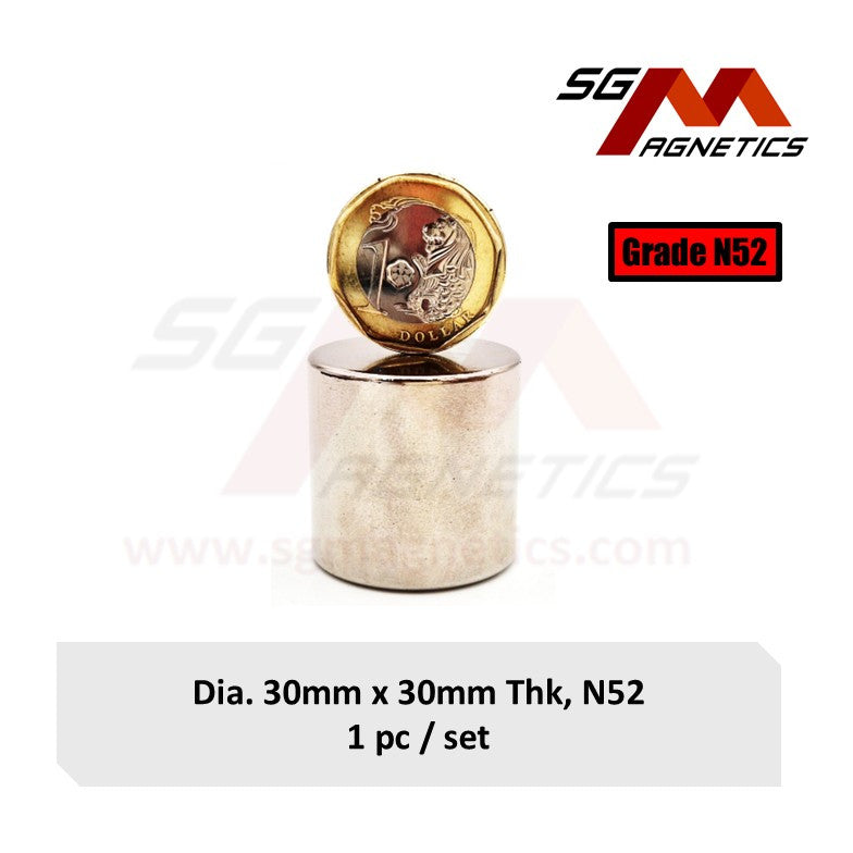 30x30mm N52 - Neodymium Disc Magnets - 1piece