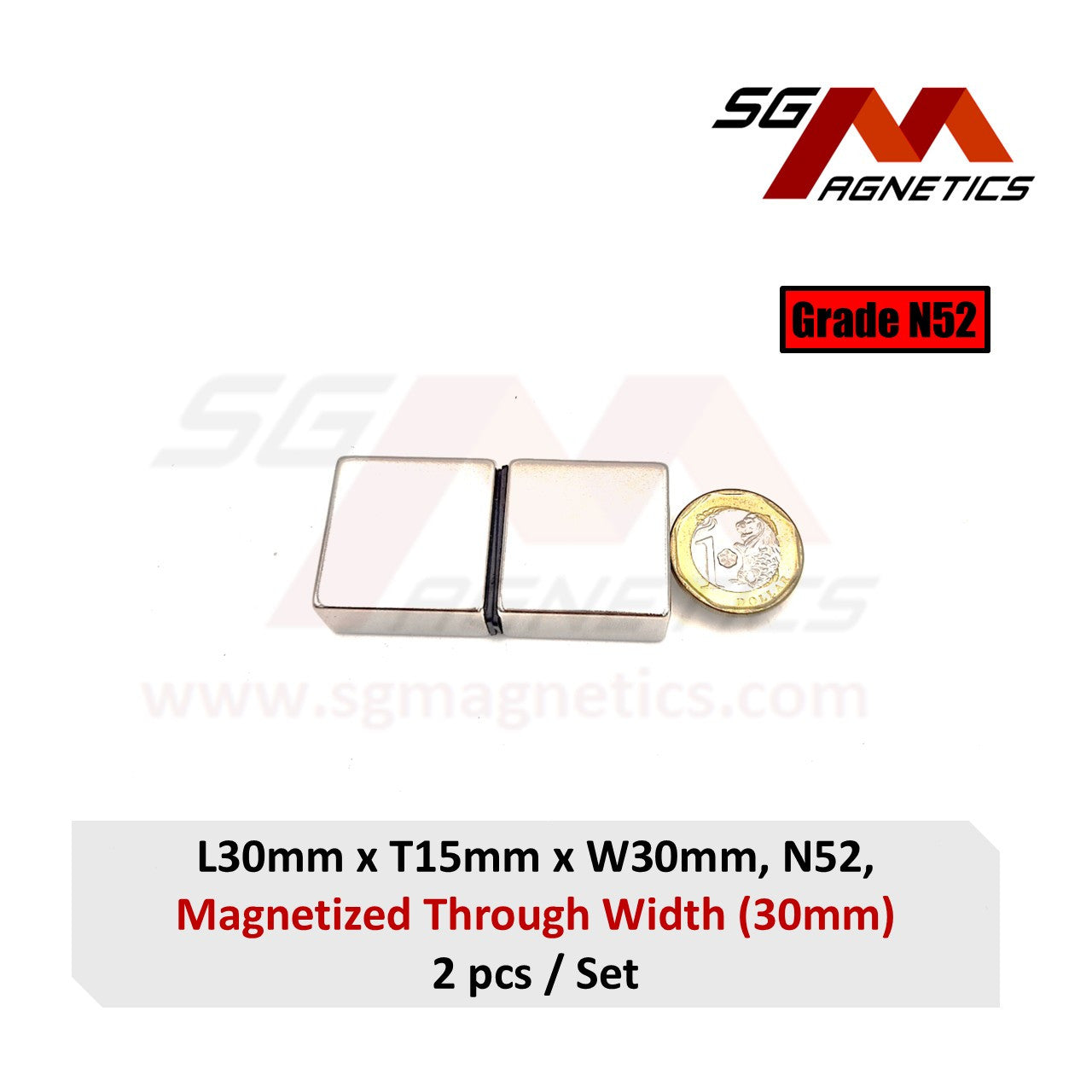 30x15x30mm N52 Diametrically Magnetized - Neodymium Block - 4pcs