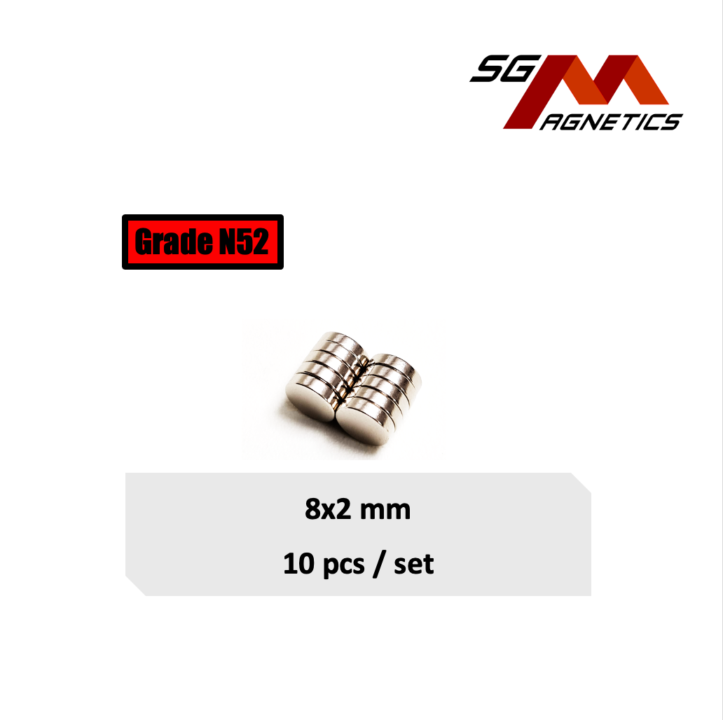 8x2mm N52 - Neodymium Disc Magnets - 10pcs