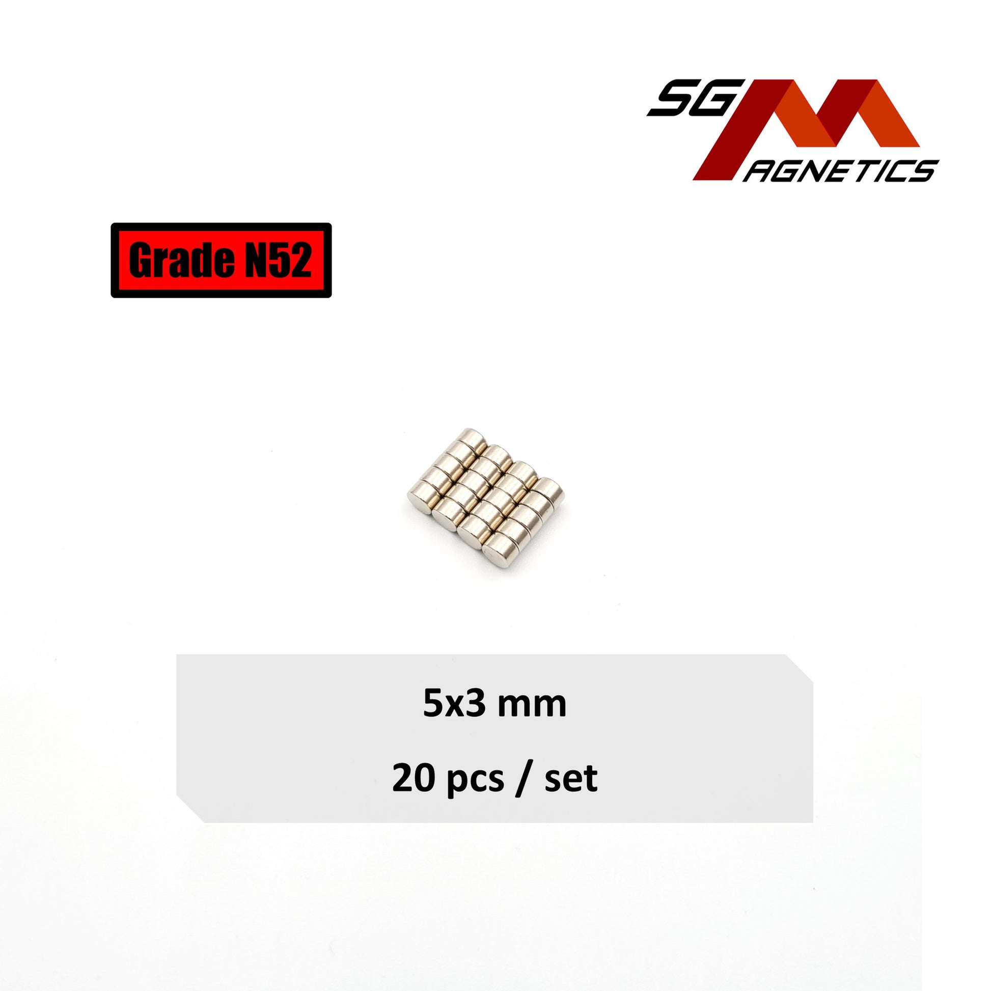 5x3mm N52 - Neodymium Disc Magnets - 20pcs