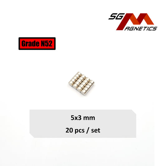 5x3mm N52 - Neodymium Disc Magnets - 20pcs