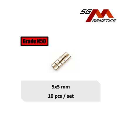 5x5mm N50 - Neodymium Disc Magnets - 10pcs