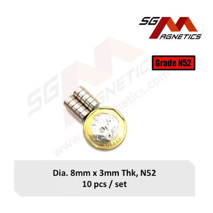8x3mm N52 - Neodymium Disc Magnets - 10pcs