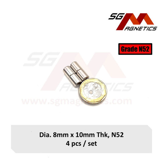 8x10mm N52 - Neodymium Disc Magnets - 4pcs