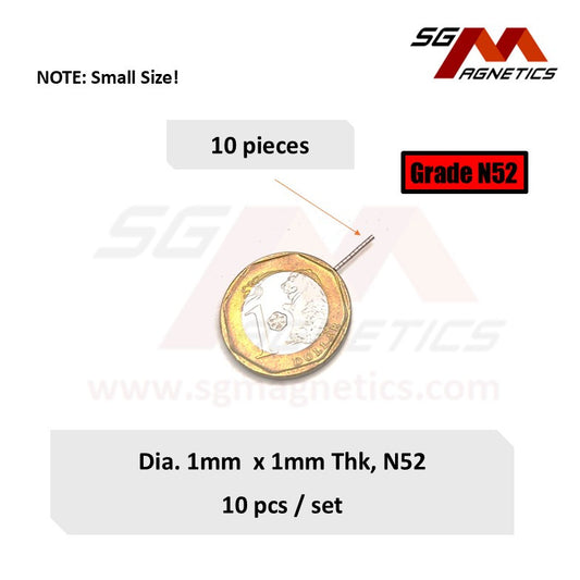 1x1mm N52 - Neodymium Disc Magnets - 10pcs