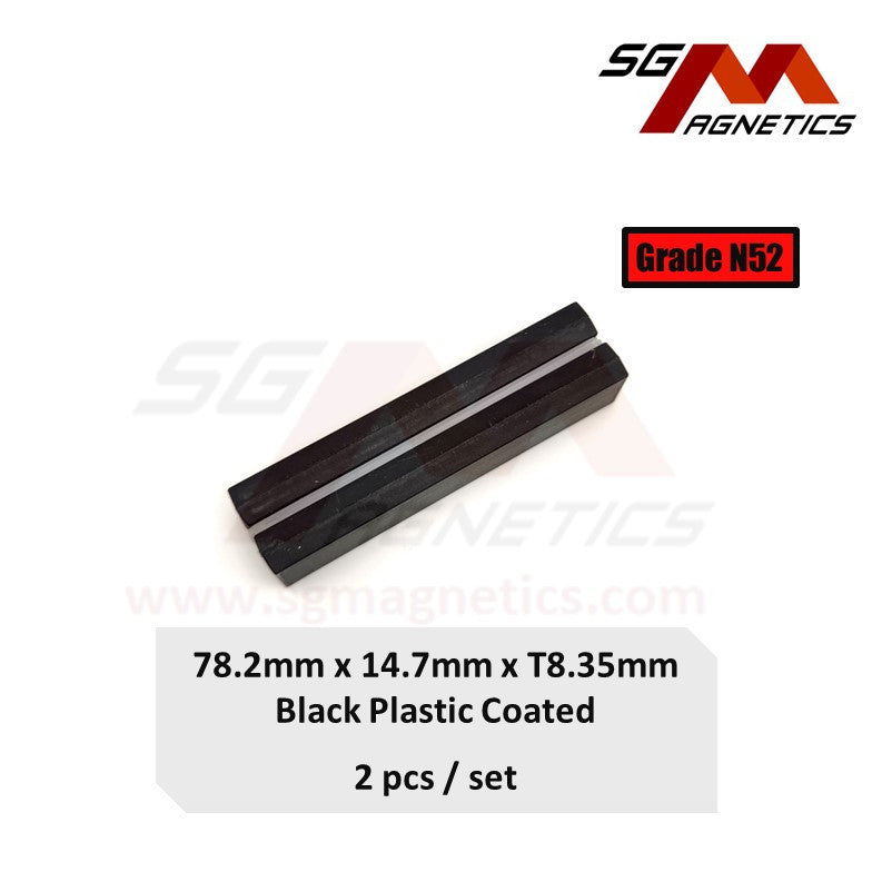 78.2x14.7x8.35mm N52 - Black Plastic Coated Waterproof Block Magnets - 2pcs