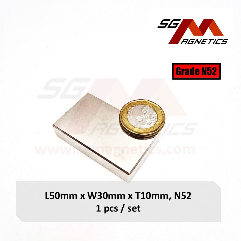 50x30x10mm N52 - Neodymium Block Magnets - 1piece