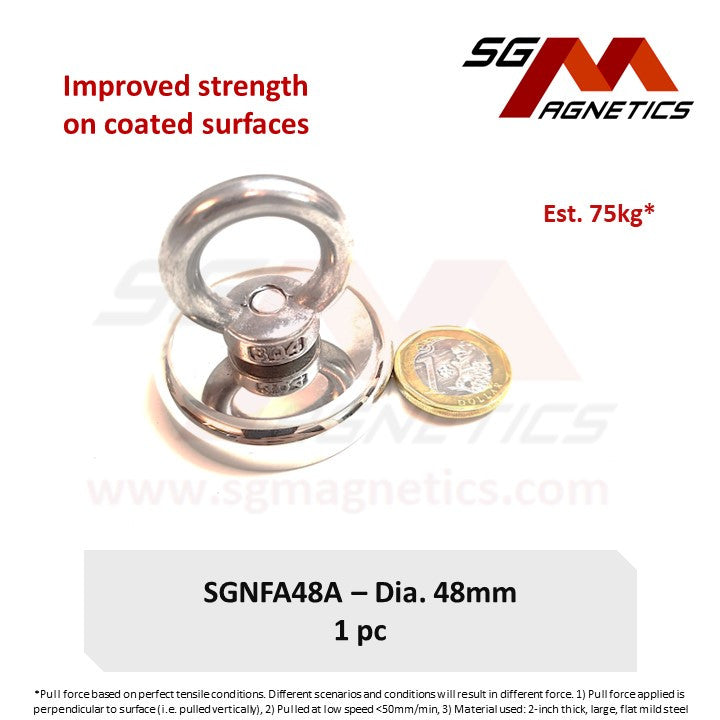 SGNFA48X - Dia. 48mm Countersunk Pot Fishing Magnet - A: 75kg , X:90k