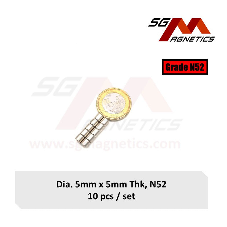 5x5mm N52 - Neodymium Disc Magnets - 10pcs