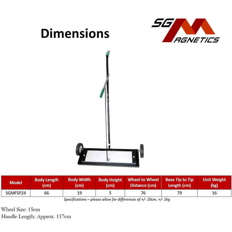 24" Magnetic Floor Sweeper with Release (Version 2) Heavy Duty