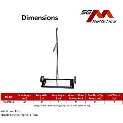 24" Magnetic Floor Sweeper with Release (Version 2) Heavy Duty