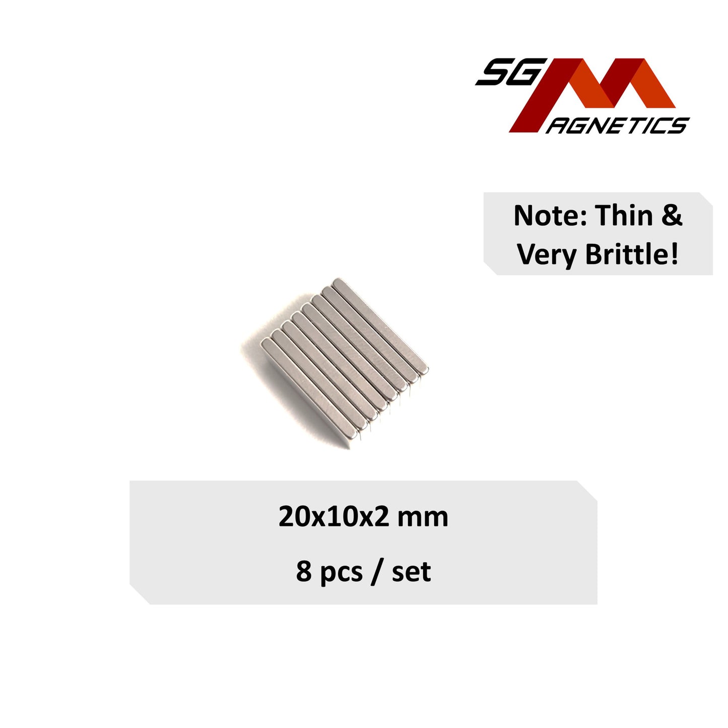 20x10x2mm N35 - Neodymium Block Magnets - 8pcs