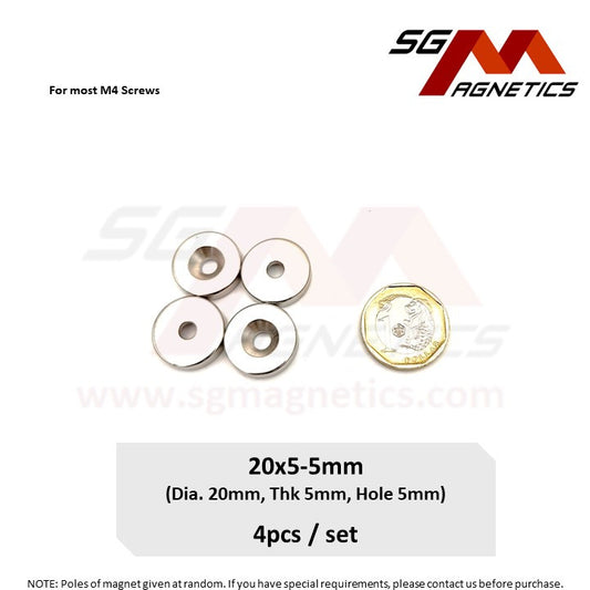 20x5-5mm N35 - Countersunk Hole Neodymium Disc Magnets - 4pcs