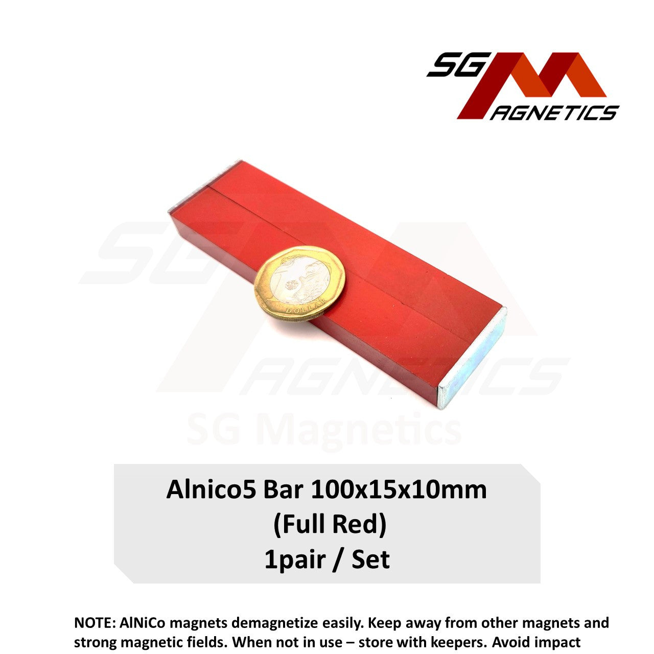 AlNiCo Bar Magnet (Red) - 100x15x10mm - 1 pair