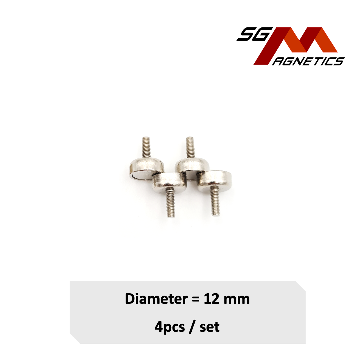 12mm External Threaded Stud Pot SGNPC12 - Neodymium Magnet - 4pcs