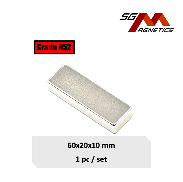60x20x10mm N52 - Neodymium Block Magnets - 1piece