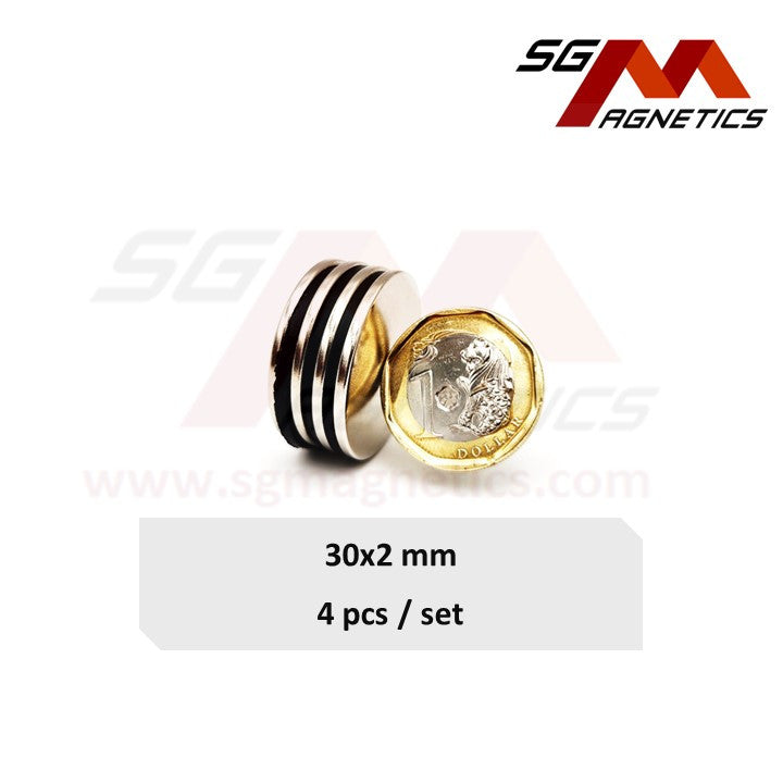 30x2mm N35 - Neodymium Disc Magnets - 4pcs