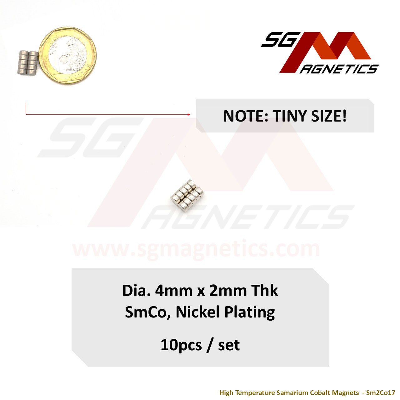 4x2mm Ni-Coated - Samarium Cobalt SmCo Disc Magnets - 10pcs