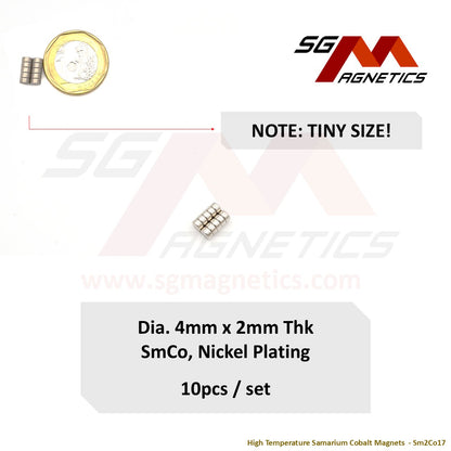 4x2mm Ni-Coated - Samarium Cobalt SmCo Disc Magnets - 10pcs