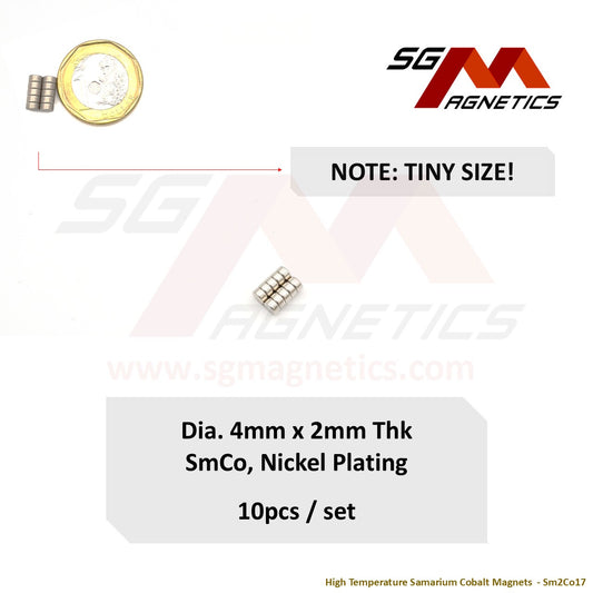 4x2mm Ni-Coated - Samarium Cobalt SmCo Disc Magnets - 10pcs