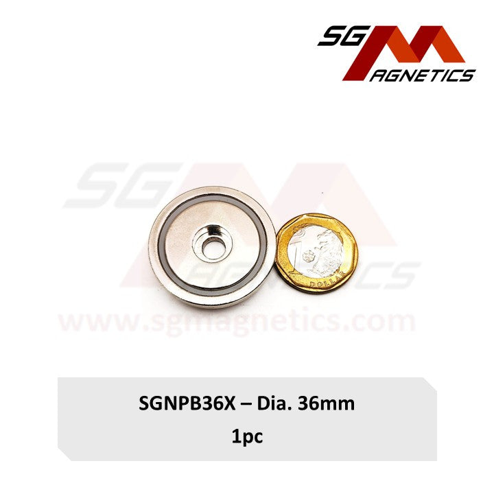 Improved 36mm Counterbore Pot Magnet - SGNPB36X - A: 40kg , X: 48kg