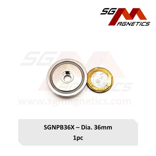 Improved 36mm Counterbore Pot Magnet - SGNPB36X - A: 40kg , X: 48kg